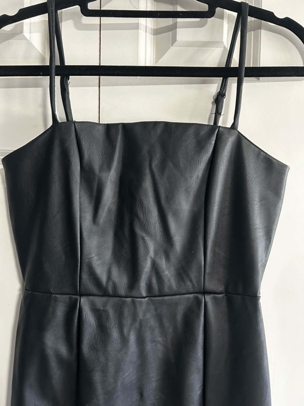 Black Faux Leather Strap Dress